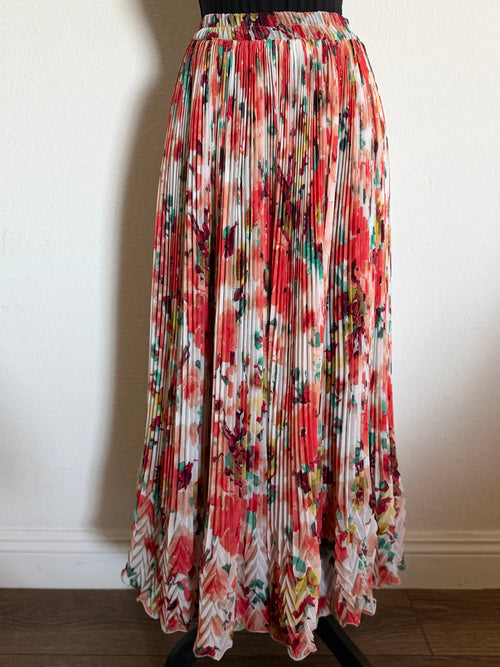 Pleated Skirt with Chevron Ends - Spring Flowers