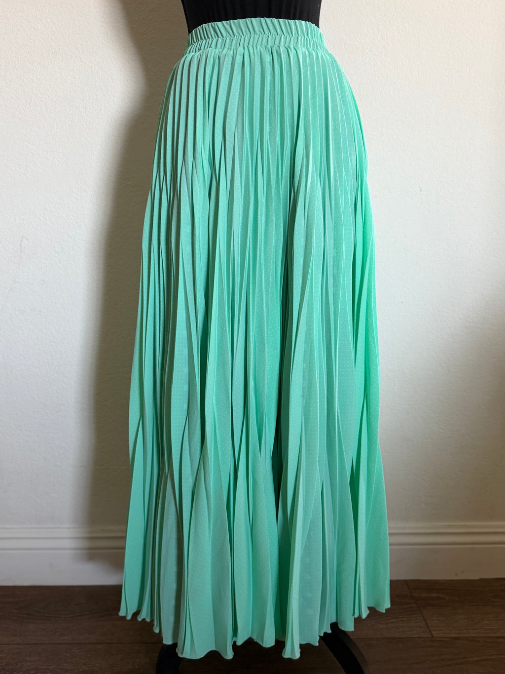 Circle Skirt with Razor Sunray Pleats - Aqua with White Dots