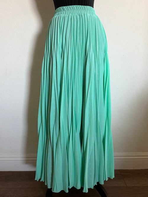 Circle Skirt with Razor Sunray Pleats - Aqua with White Dots