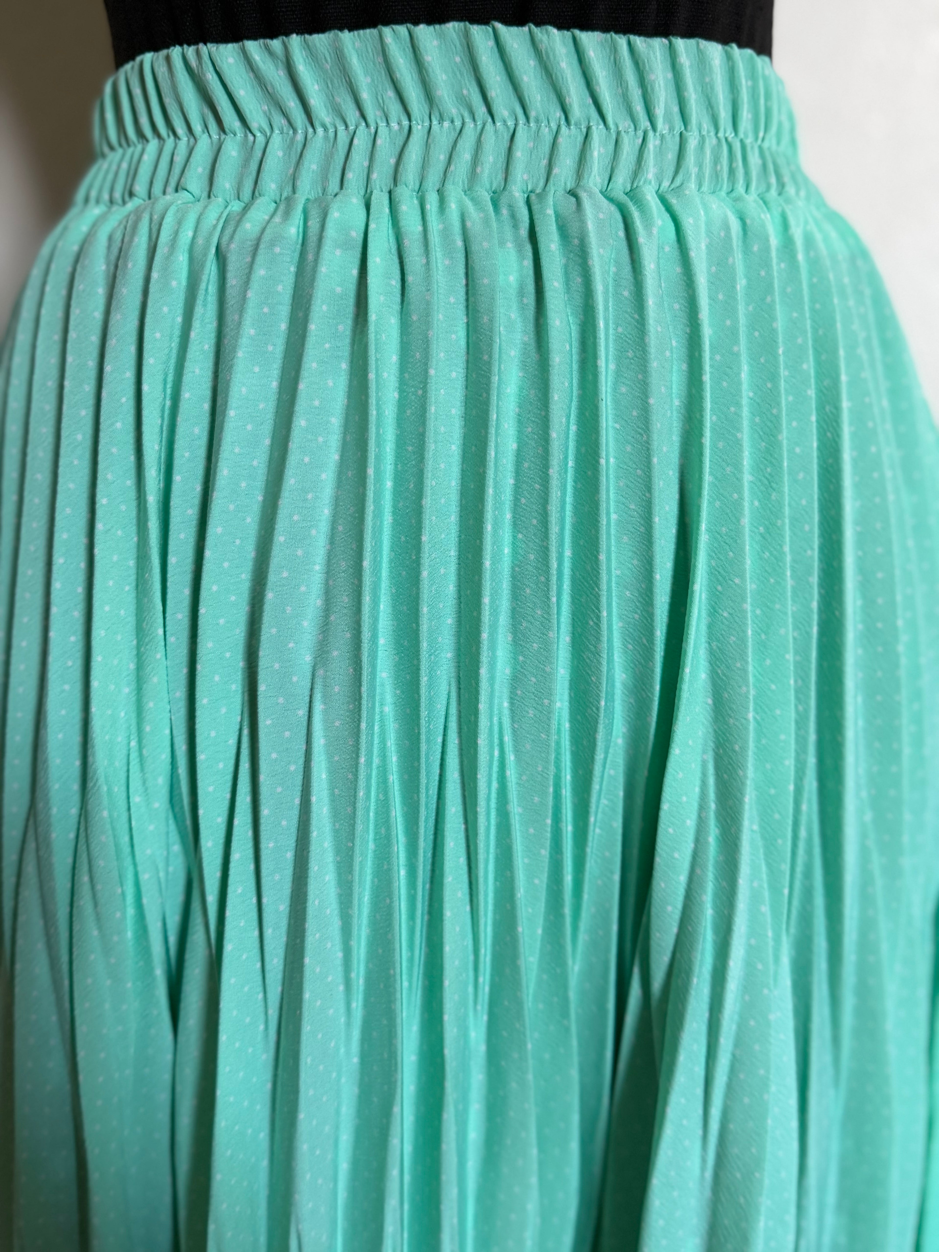 Circle Skirt with Razor Sunray Pleats - Aqua with White Dots